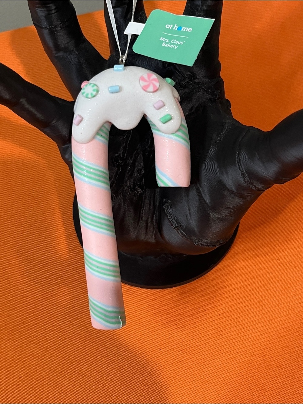 At Home Mrs. Claus Bakery Pink & Mint Candy Cane Ornament